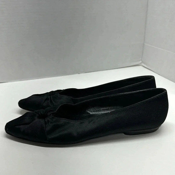 Giorgio Armani Ballet Flat Shoes Slip On Peep Toe Satin Black Size 36 US 6 - Picture 4 of 10